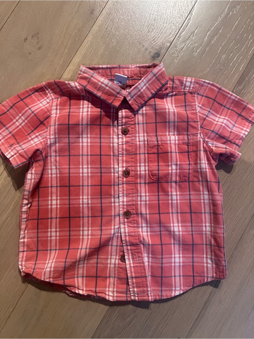 Old Navy Coral Plaid Short-Sleeve Button-Down Shirt